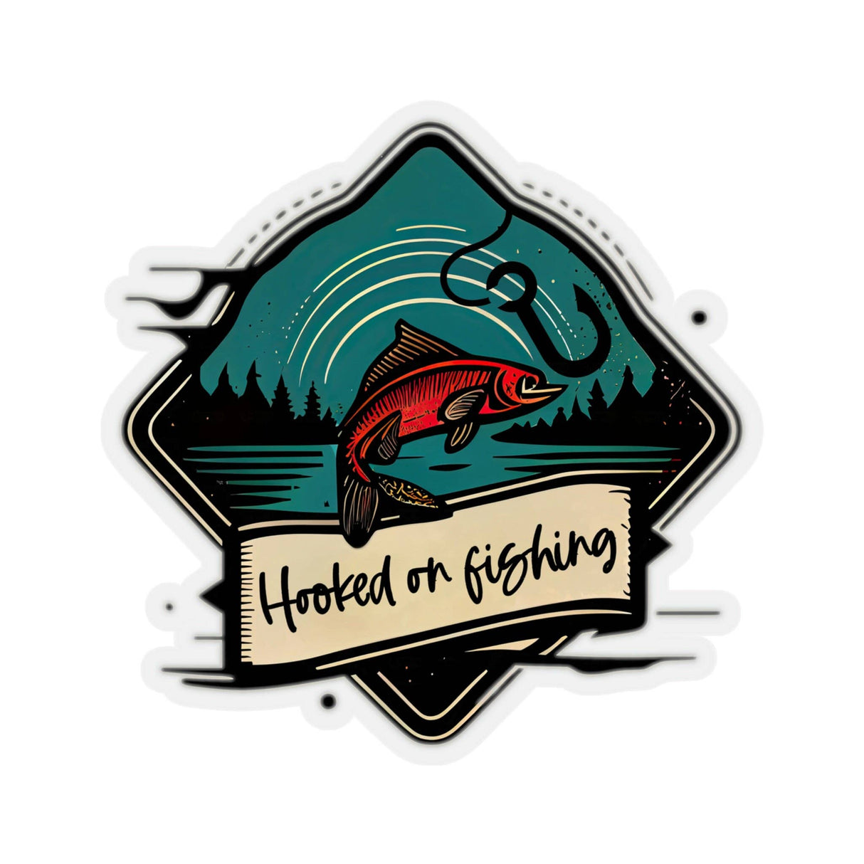 Retro Sticker - 'Hooked on Fishing'
