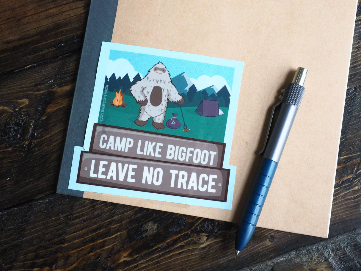 Sasquatch Sticker - 'Camp Like Bigfoot Leave No Trace'